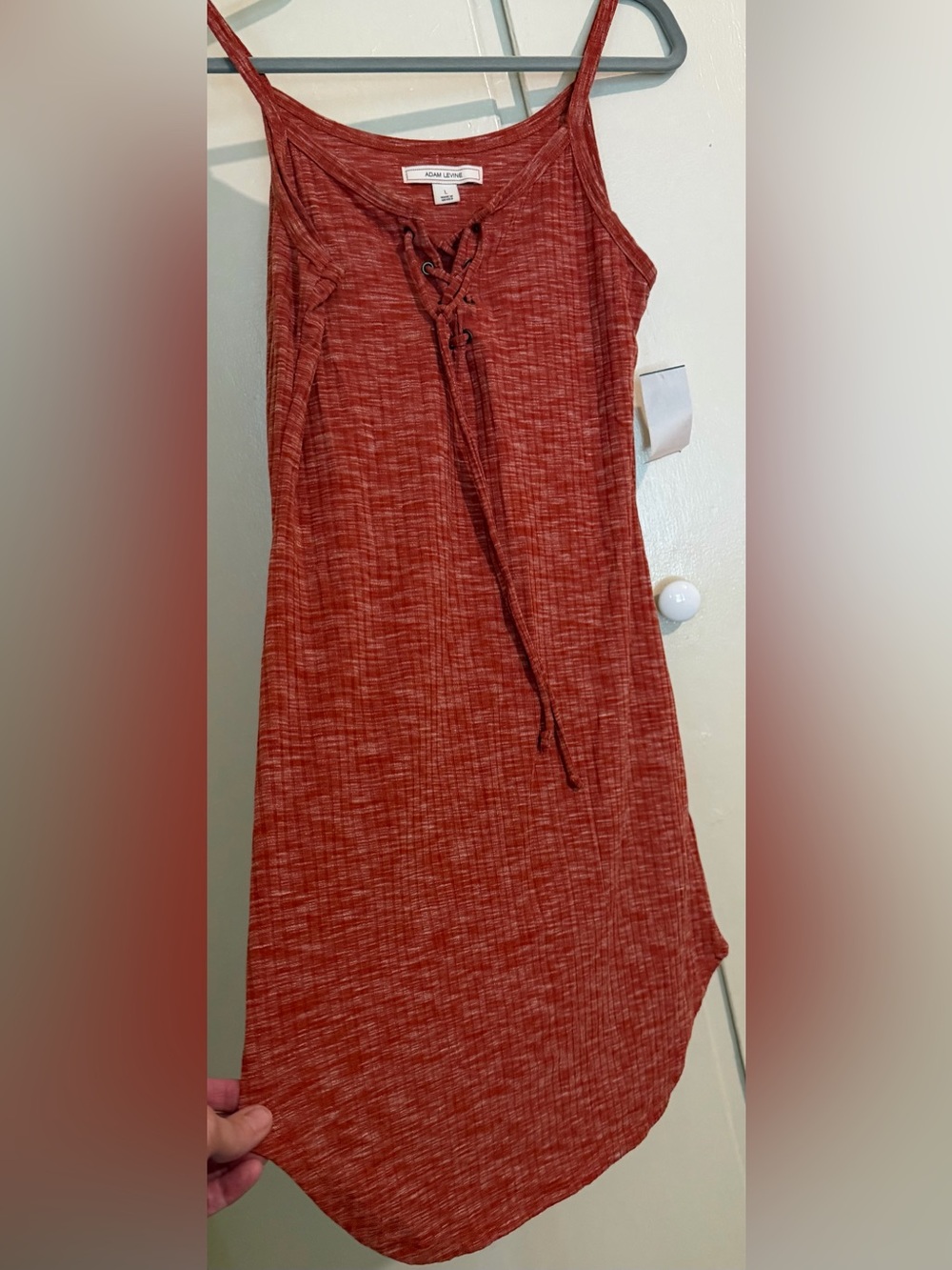 New Lace-Up Ribbed Tank Dress - Rust colored. Large